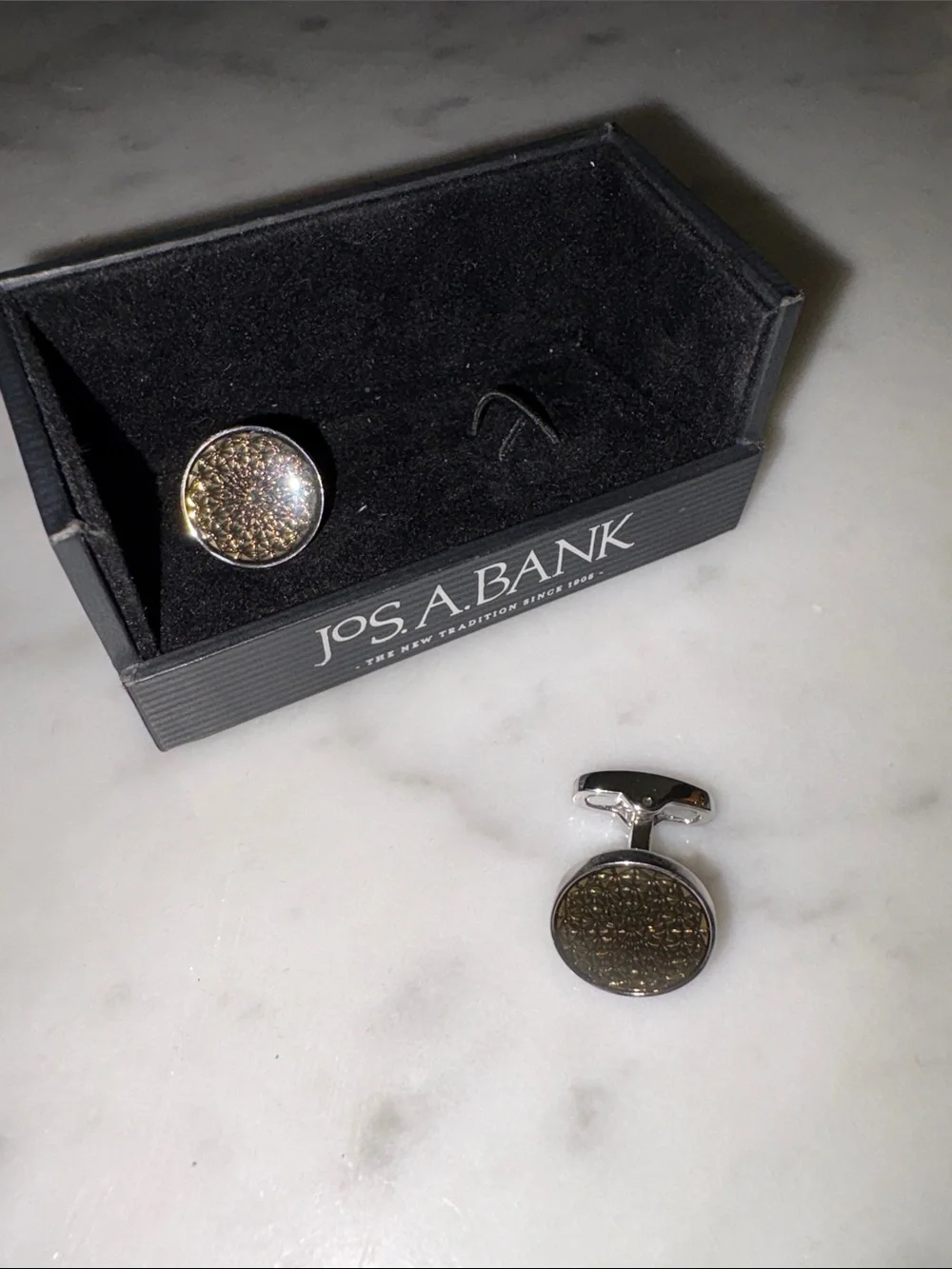 Jos. A. Bank Silver Tone and Textured Gold and Black Round Cuff Links